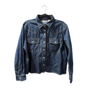 Levi's NWT Western Dark Wash Denim Jean Button Down Shirt Size Small Blue Rodeo